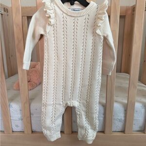 Cream Knit Ruffle One Piece